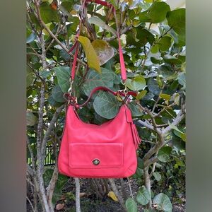 Coach Leagacy Courtenay Leather tassel Turnlock hobo bright Coral